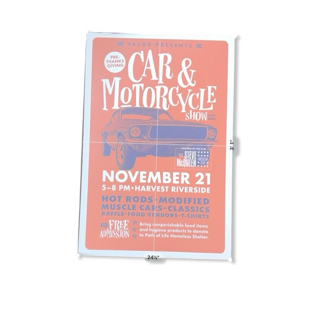 Steve McQueen Bullitt Car Motorcycle Show Sign XLarge Vintage Garage Decor EUC - Picture 2 of 9